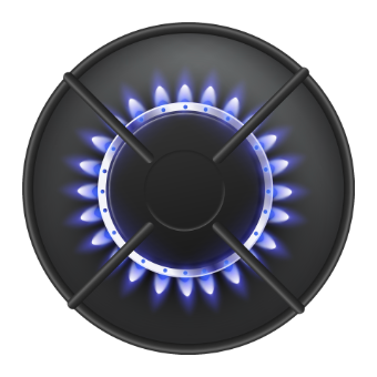 App icon. An active gas stove burner as seen from the top.